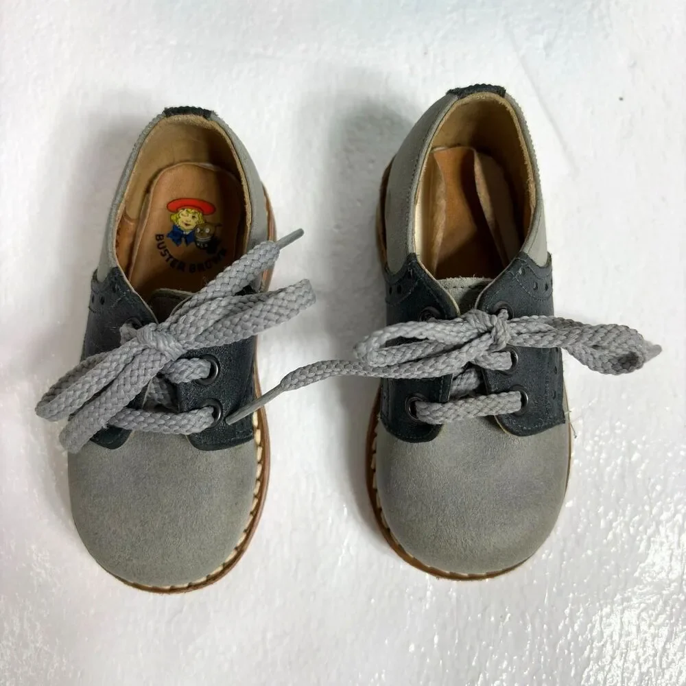 Buster Brown Vintage Kids Two Toned Unisex Saddle Oxford Shoes Size5D Gray Black